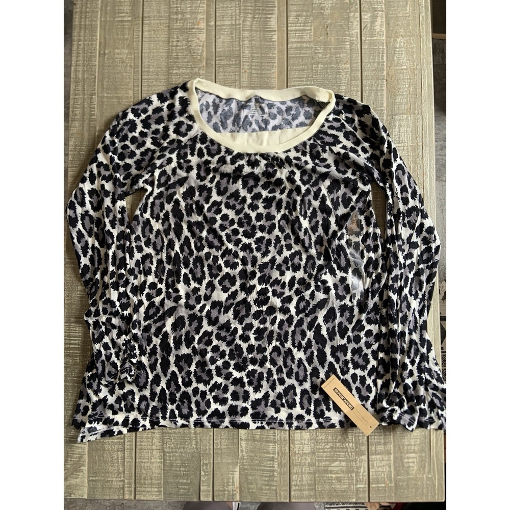 DkNY Women's Leopard Printed Long Sleeve Blouse Top Size Large Wide Neck NWT New
